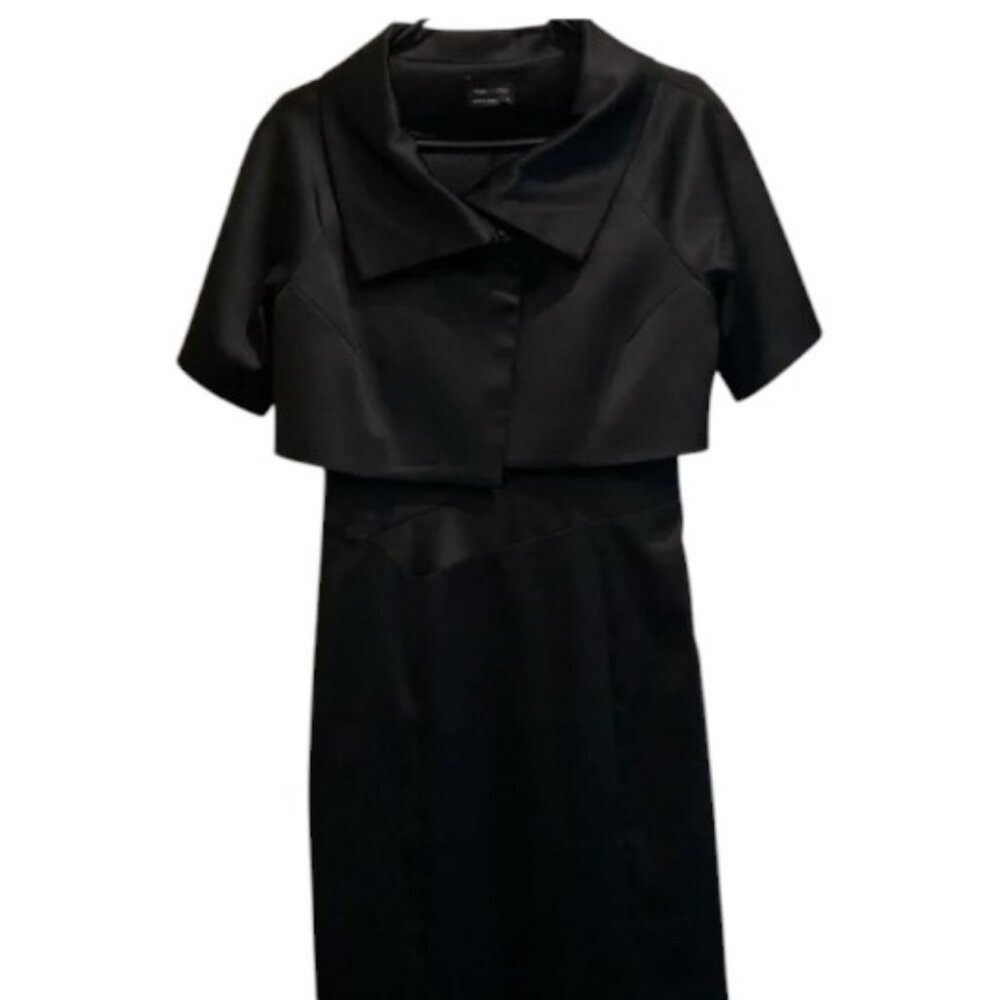 Max & Cleo elegant cami satin dress w short sleeve bolero black women's size M